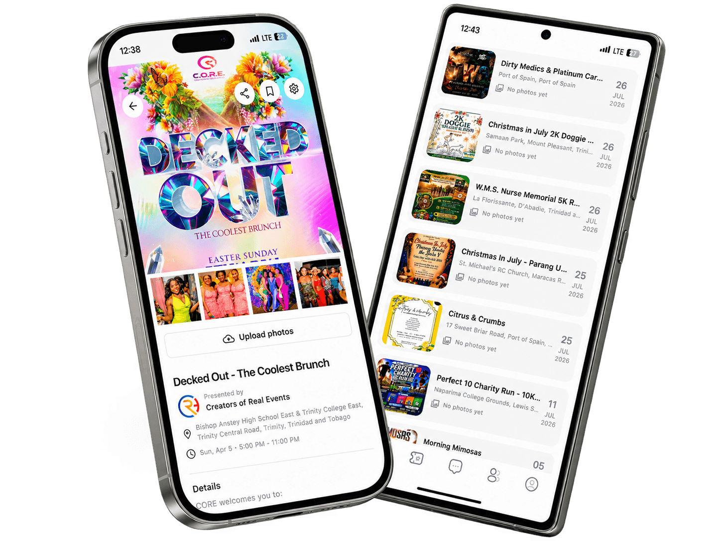 Outdey app event discovery and ticket screens
